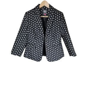 VINCE CAMUTO Women's Black White Diamond Print Blazer Jacket SZ 4